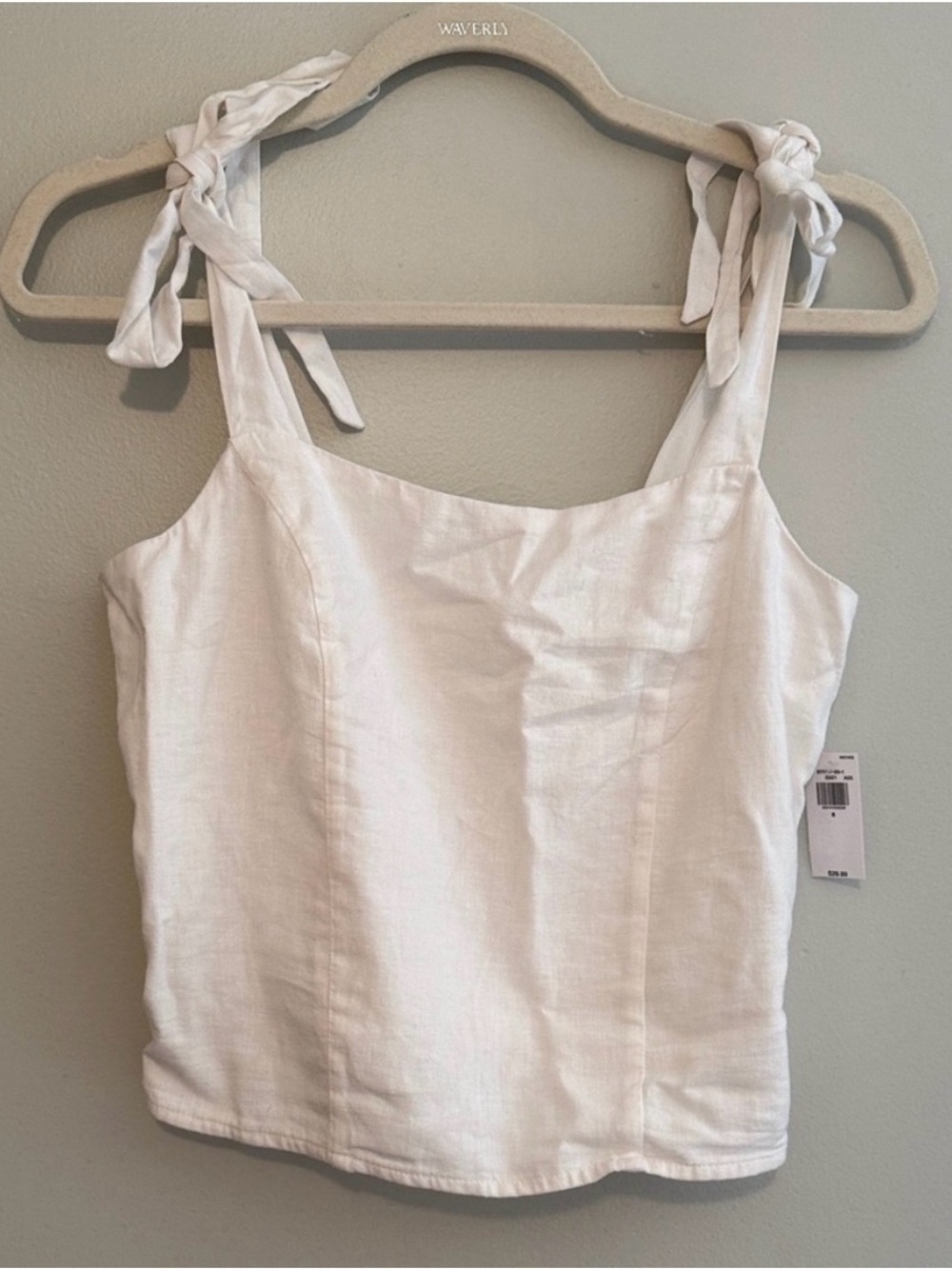 OLD NAVY White Linen Tie Strap Smocked Back Cropped Tank Top Camisole